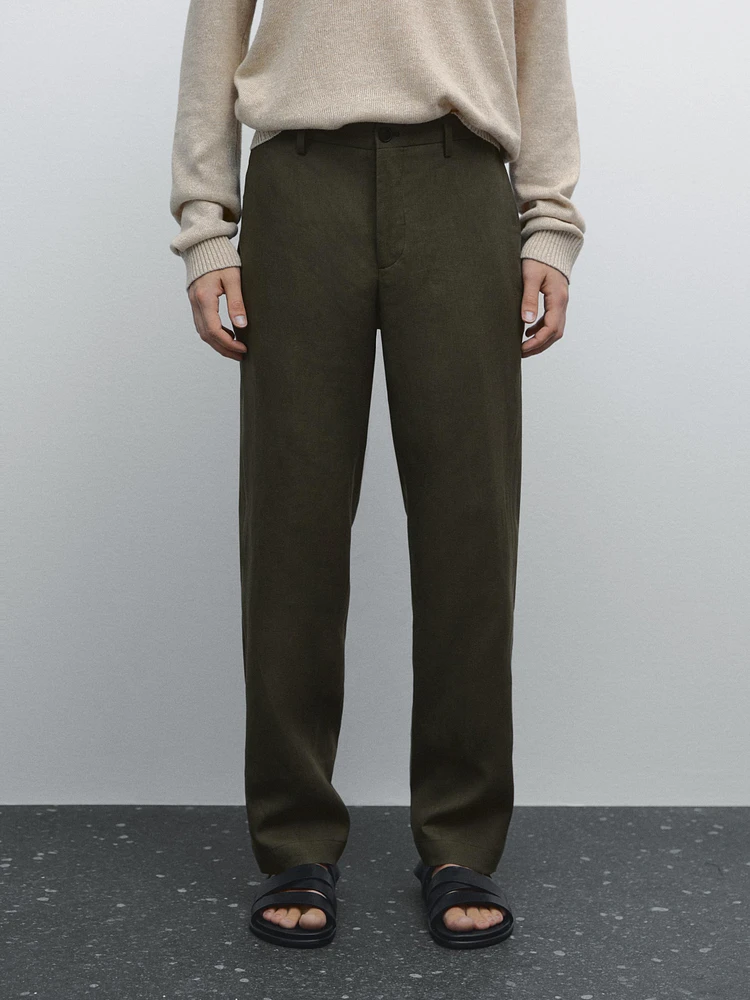 100% linen regular fit trousers