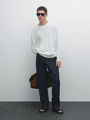 Pantalon regular fit 100 % lin