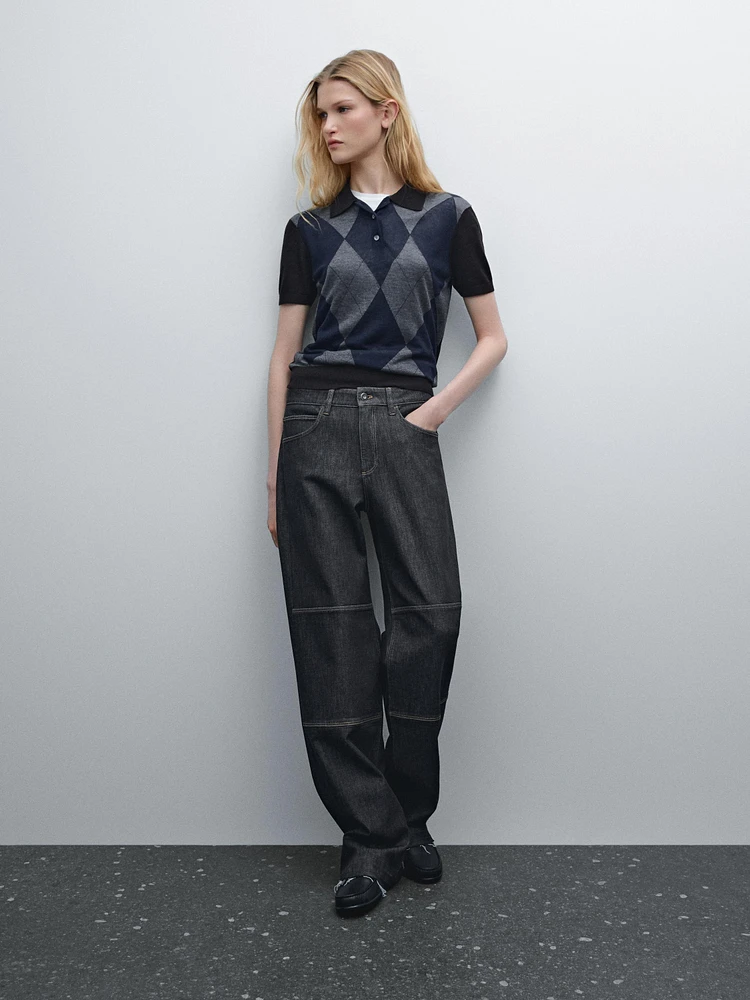 High-waist straight-leg jeans with seam details