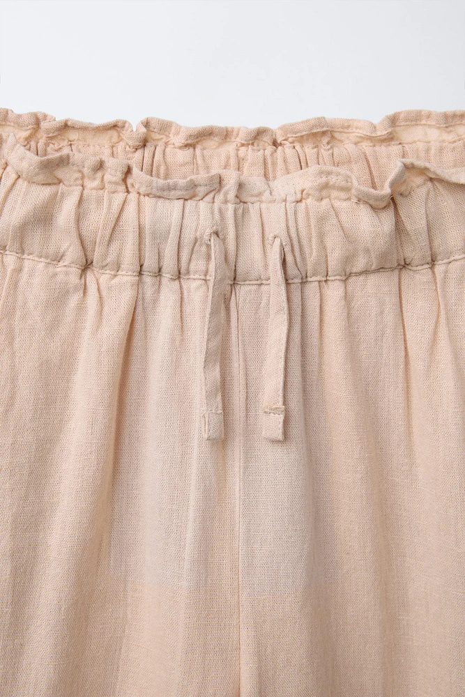EMBROIDERED LINEN BLEND PANTS
