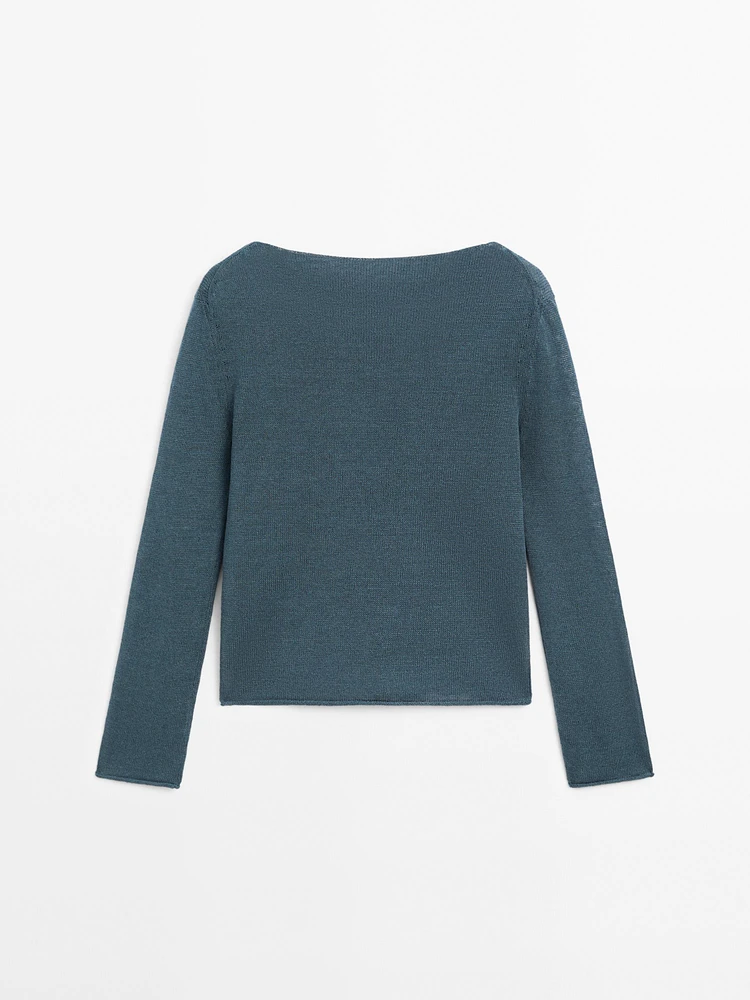 Linen blend cutwork sweater