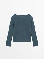 Linen blend cutwork sweater