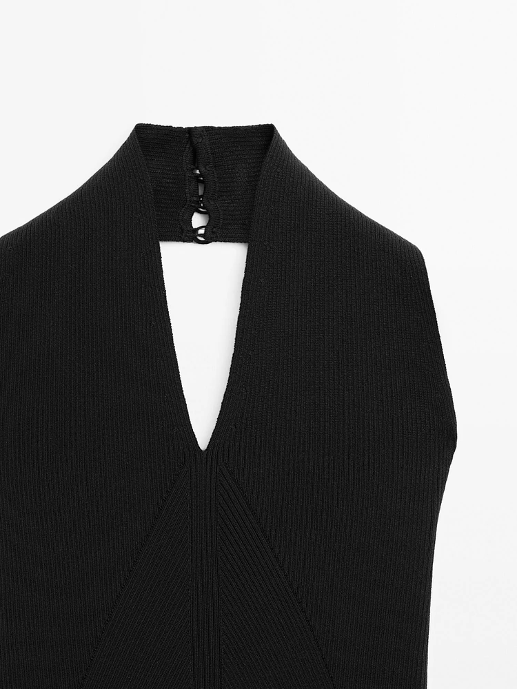 Knit halter bodysuit with V-neck - STUDIO