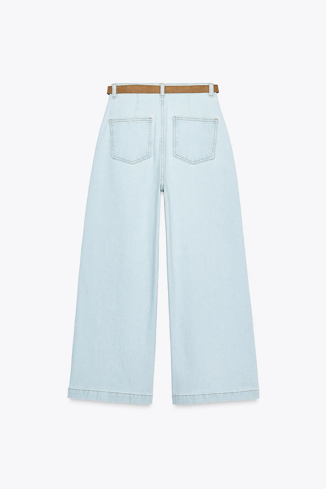 Z1975 BELTED HIGH RISE CROPPED WIDE LEG JEANS