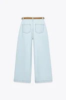 Z1975 BELTED HIGH RISE CROPPED WIDE LEG JEANS