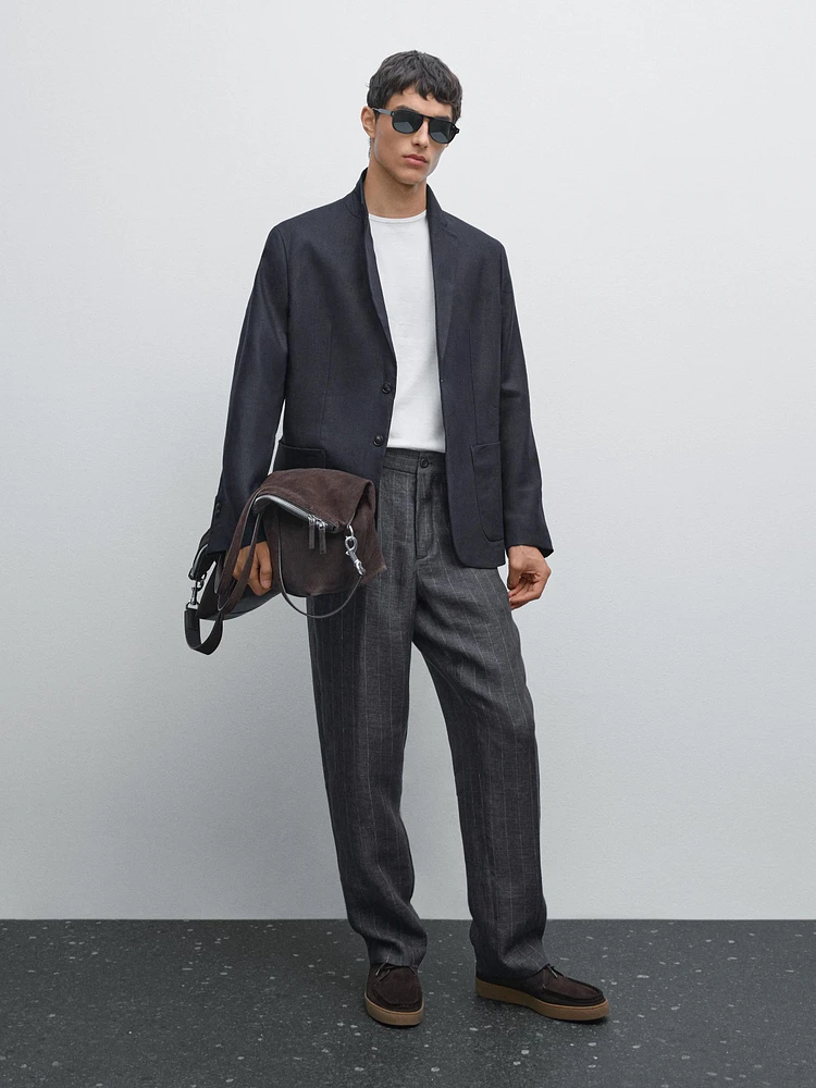 Faded 100% linen striped trousers