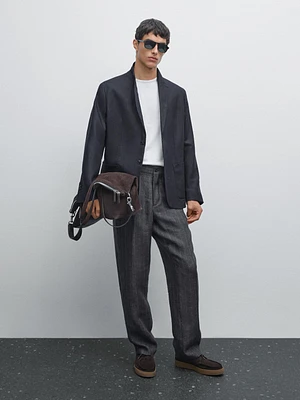 Faded 100% linen striped trousers