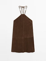 Suede leather halter mini dress
