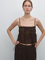 Gathered suede leather top with straps