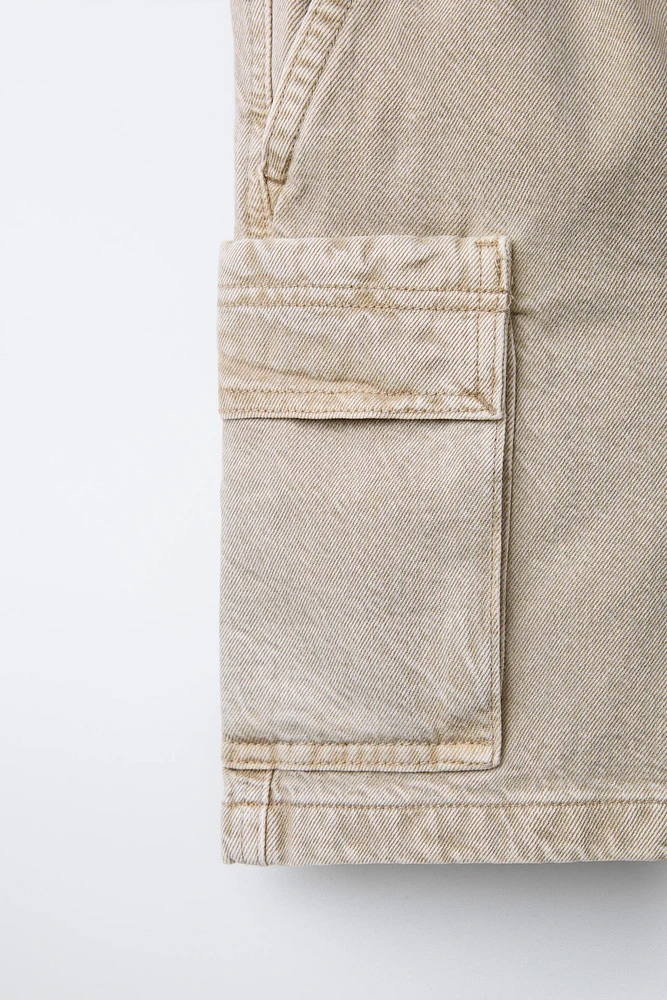 DISTRESSED EFFECT TWILL POCKET SHORTS