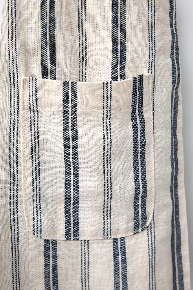 STRIPED LINEN LONG OVERALLS