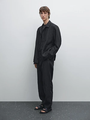 100% linen striped overshirt