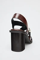LEATHER BUCKLE HEELED SANDALS