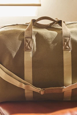 FABRIC SUITCASE WITH LEATHER DETAIL