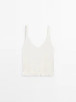 100% linen top with ruffled hem