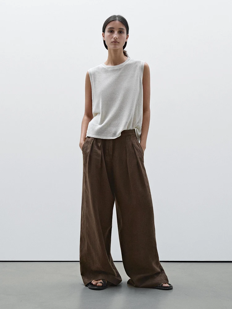 100% linen wide-leg trousers