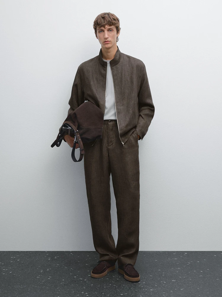Faded total look linen bomber jacket