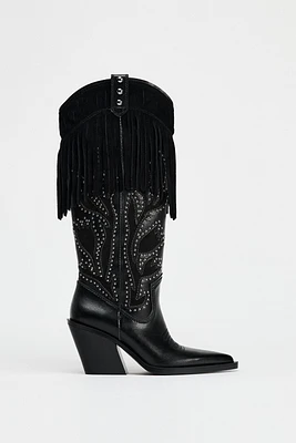 FRINGED STUDDED COWBOY BOOTS