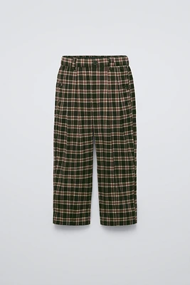 PLAID PLEATED BALLOON LEG PANTS