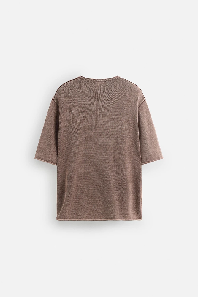 WASHED KNIT BUTTON-UP T-SHIRT