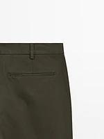 Cotton blend textured slim fit trousers