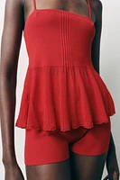 MATCHING RIB KNIT RUFFLE TOP