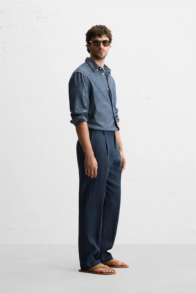 100% LINEN PLEATED PANTS