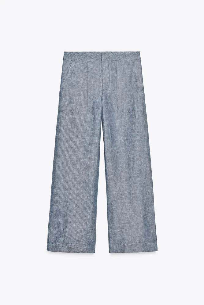 PANTALON JAMBES LARGES AVEC LIN ZW COLLECTION