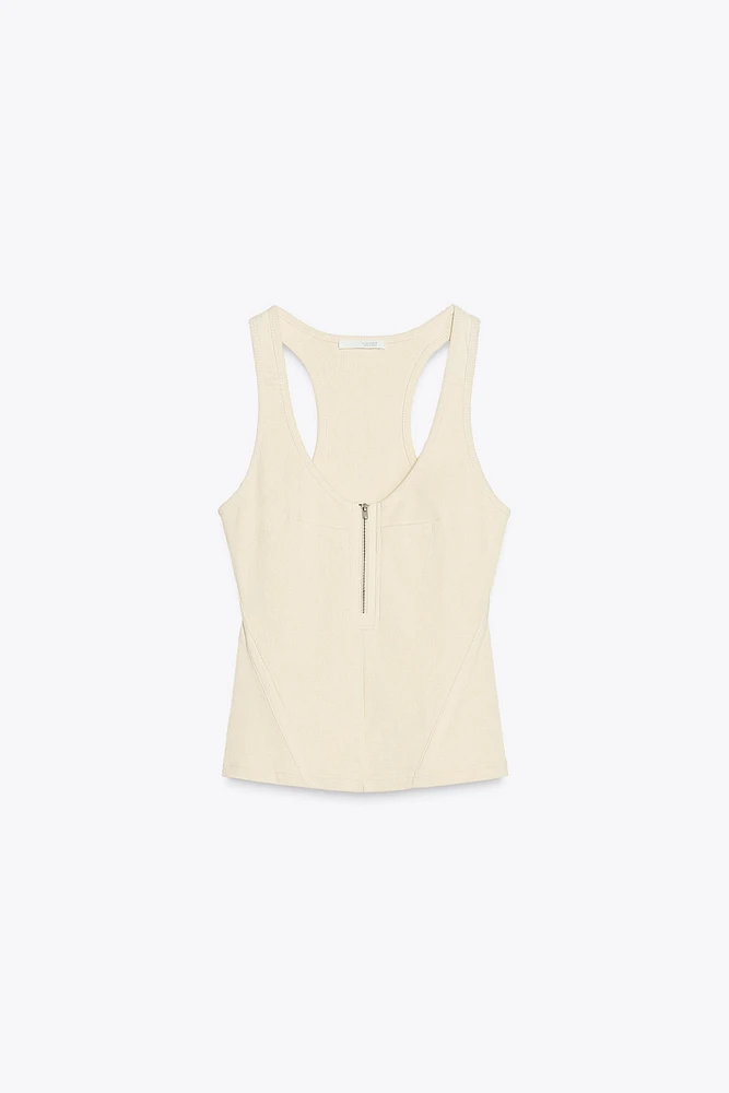 RIBBED ZIPPER T-SHIRT