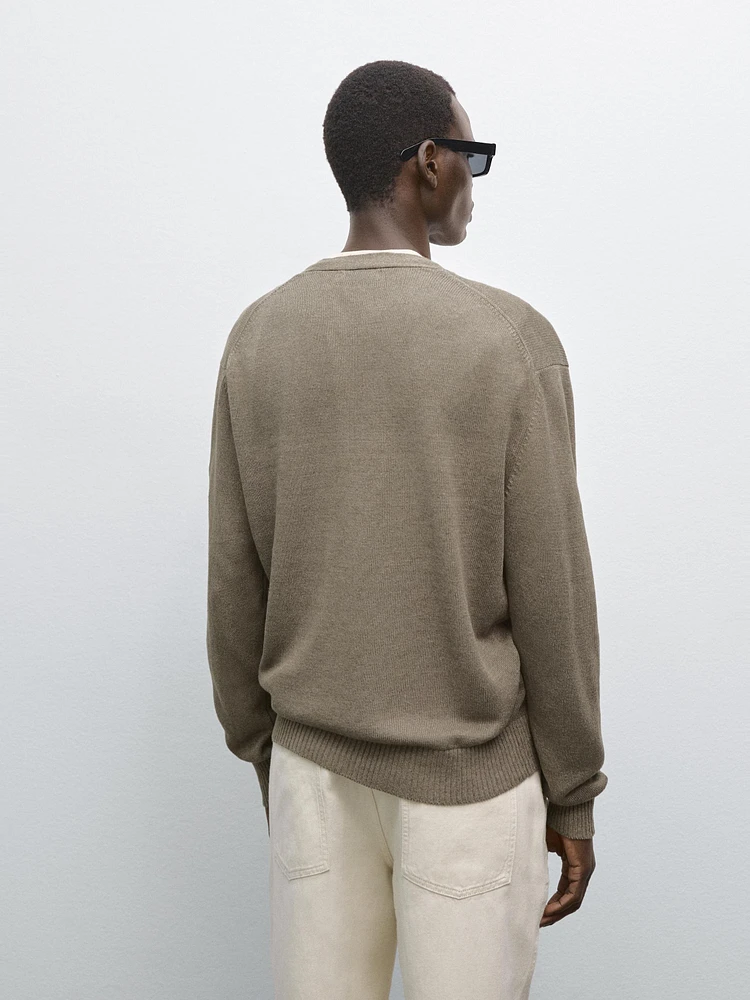 Linen blend knit cardigan