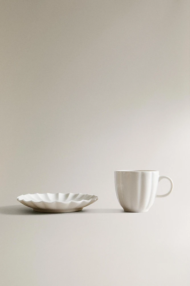 SCALLOPED PORCELAIN MUG AND SAUCER