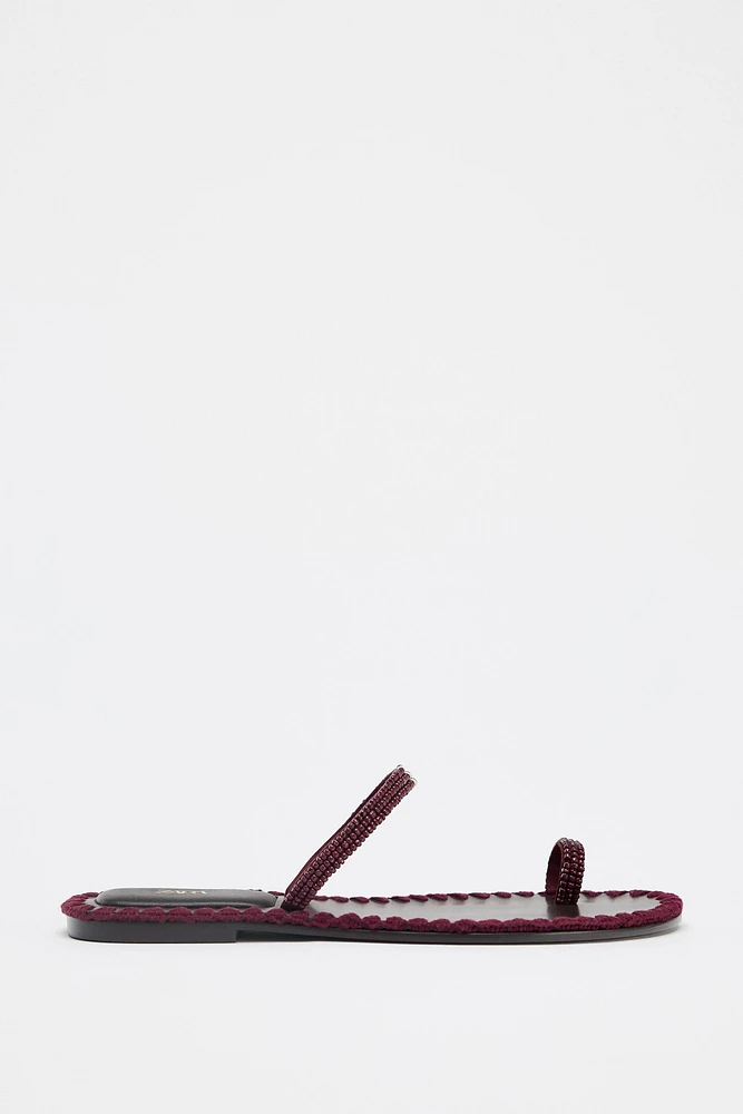 BEADED TOPSTITCHED SANDALS