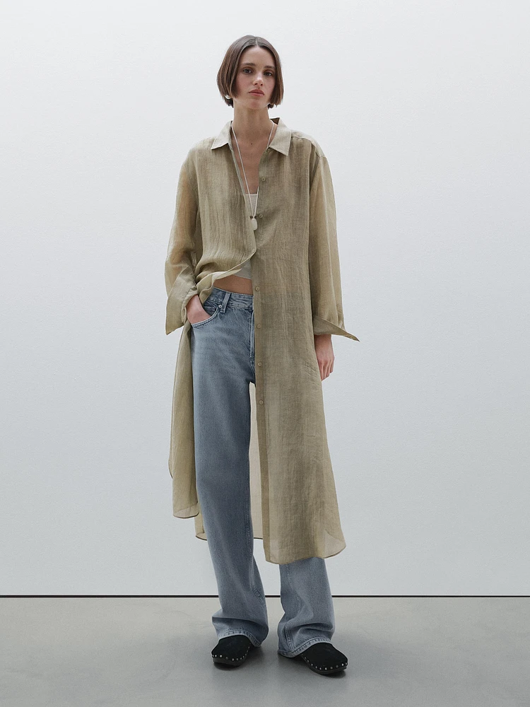 Semi-sheer ramie blend oversize blouse