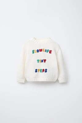 EMBROIDERED TEXT KNIT SWEATER