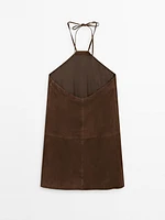 Suede leather halter mini dress
