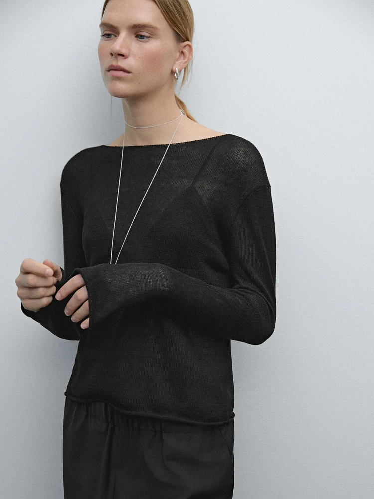Linen blend cutwork sweater