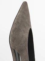 Split suede high-heel slingback shoes