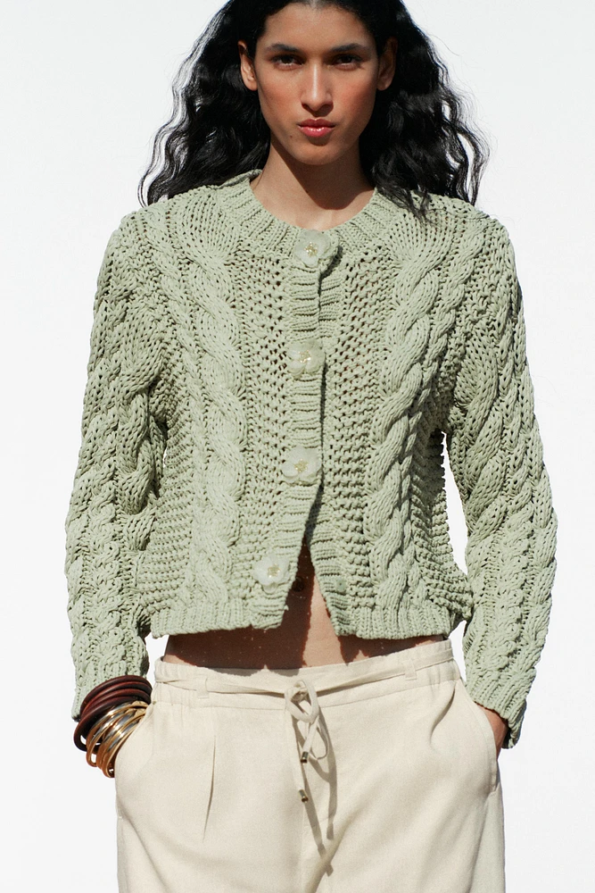 KNIT JACKET WITH FLOWER BUTTONS