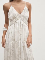 Robe midi bretelles froncées