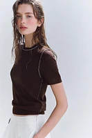 TRIMMED SHORT SLEEVE KNIT TOP