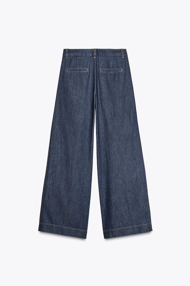 PANTALON WIDE LEG TAILLE HAUTE À PINCES
