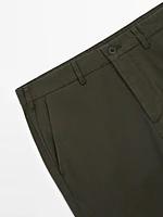 Cotton blend textured slim fit trousers