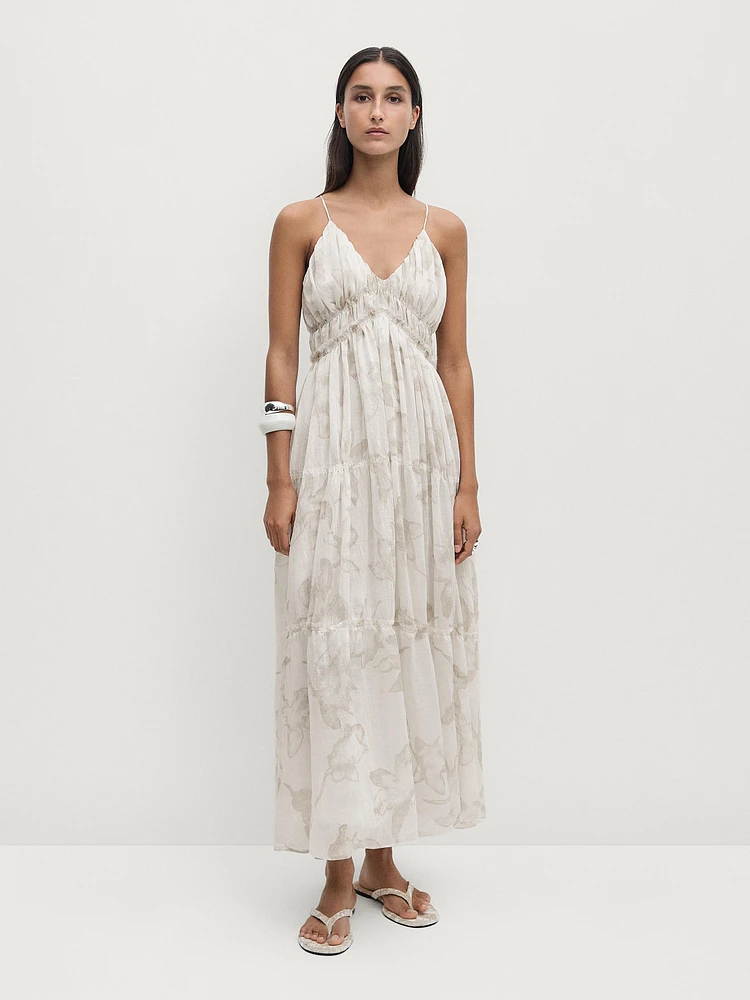 Robe midi bretelles froncées