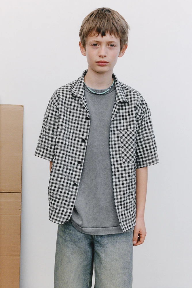 WRINKLED EFFECT PLAID SHIRT