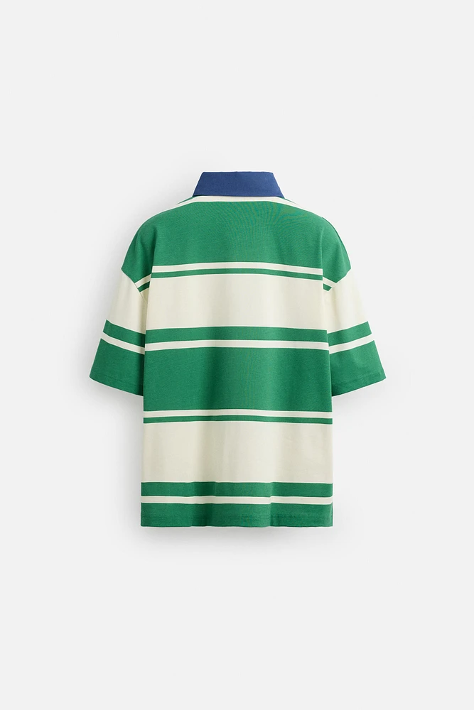 STRIPED TEXT POLO SHIRT