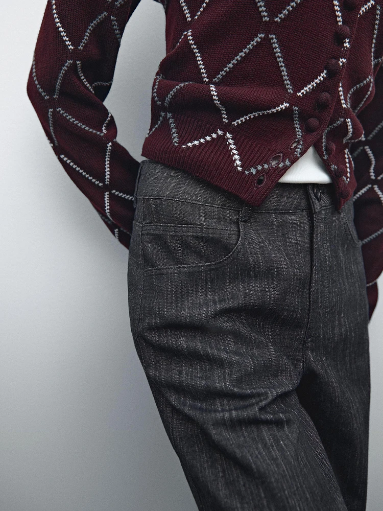 Straight-leg flecked cotton blend trousers