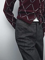 Straight-leg flecked cotton blend trousers
