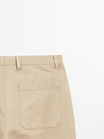 Regular fit cotton blend trousers