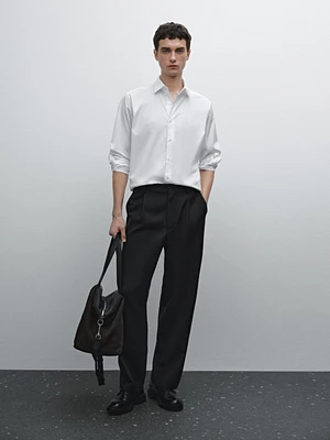 Chemise slim fit élastiquée en coton mélangé