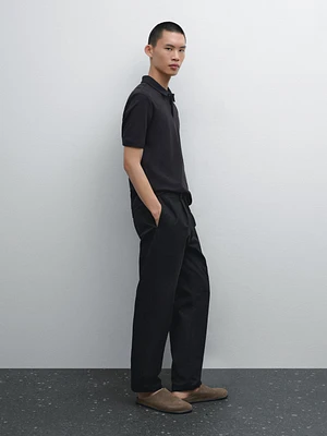100% cotton textured knit polo shirt